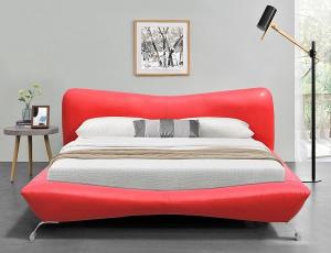 China Red Faux Leather Bed Frame Plywood Metal Legs Leather Bed Manufacturers on sale