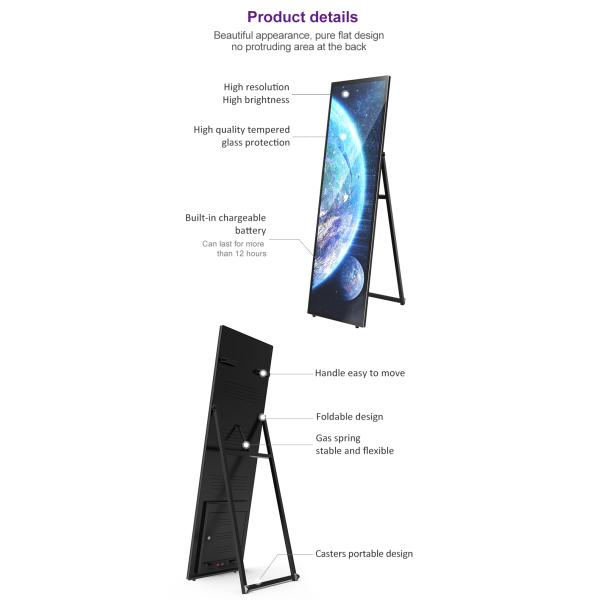 VETO 75 Inch Indoor Full-screen Portable Advertising screen HD Resolution Battery LCD Digital Signage