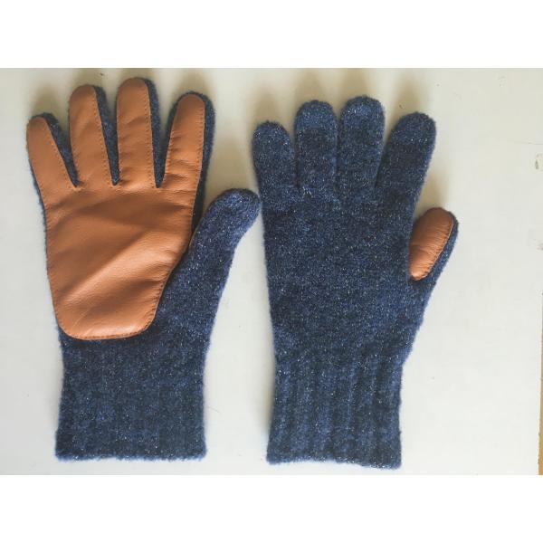 Outdoor Activities Winter Gloves For Men , Warm Knit Gloves With Leather Palm