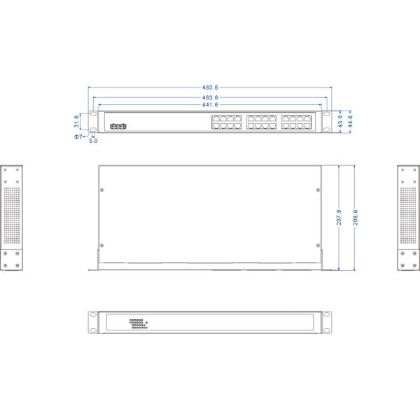24 port fast Ethernet switch, unmanaged, rack mount, IP30 protection metal housing