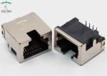 Female Low Profile RJ45 Connector R / A Offset / Overhangs PCB Thru - Hole