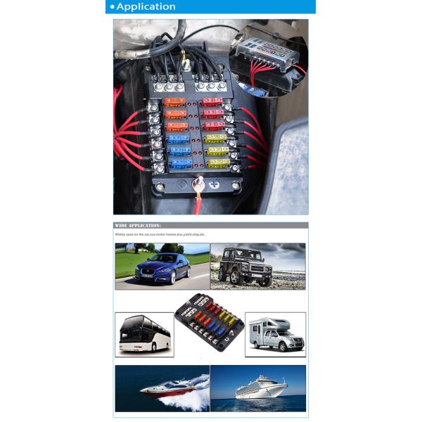 12 Circuit Ways Blade Fuse Box Positive Negative Bus Bar Fuse Block Box Holder with LED Indicator Dust-proof Protection