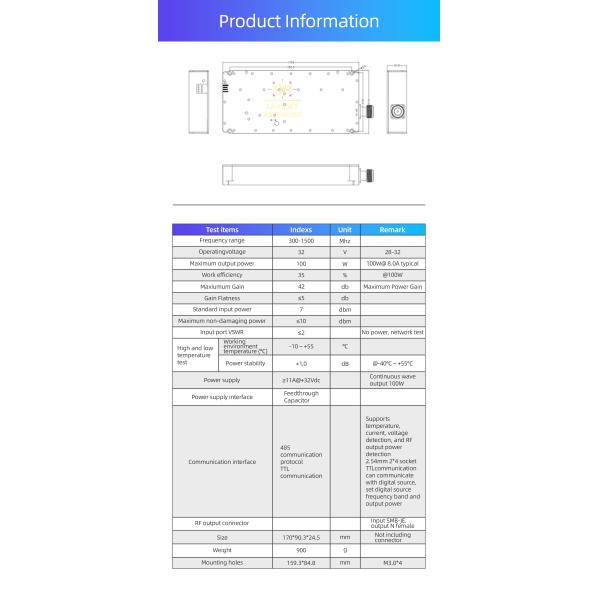 GAN with VCO Anti Drone 100W 300-1500MHz Signal Generator Module for DJI RF Power Amplifier Drone Defense