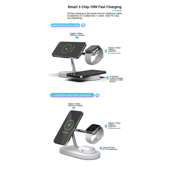 Wireless Charger for Magsafe iPhone - 5 in 1 Charging Station for Multiple Devices Apple iPhone 17 16e 16 15 14 13 12 Pro Max Apple Watch Airpods