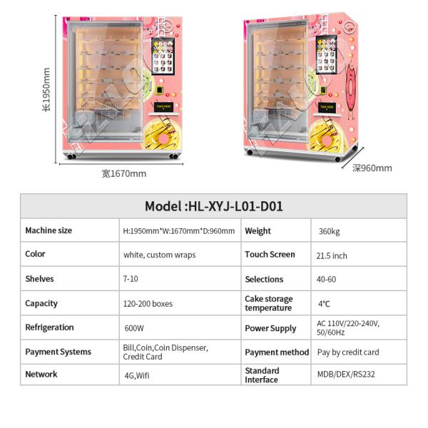 Lift System Refrigerator Automatic Cupcake Vending Machine Salad Fresh Food Vending Machine With 21.5inch Touch Screen