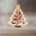 Wooden hanging star heart tree bell pendant decoration for christmas party