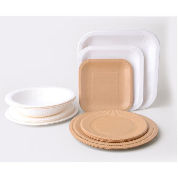 18cm Round Disposable Shatter Proof Kraft Paper Plate Biodegradable White Paper Plate