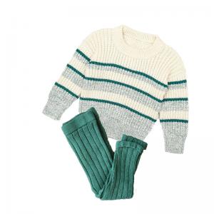 China Winter Kids Cotton Hand Knitted Lounge Chunky Striped Sweaters Tight Leggings 2PCS wholesale
