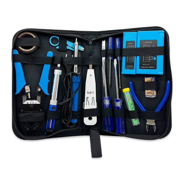 Quality Kico 15 pcs network cable tester tool kit RJ45 network lan cable tool kit bag for sale