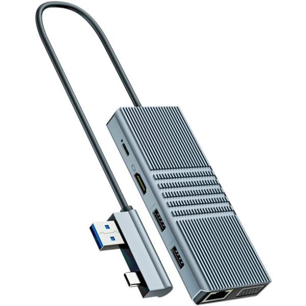 Quality 8 In 1 Usb Hub Rj45 Docking Station Dual Type C To RJ45 Port/USB3.0/PD/H-D-M-I/Card for sale