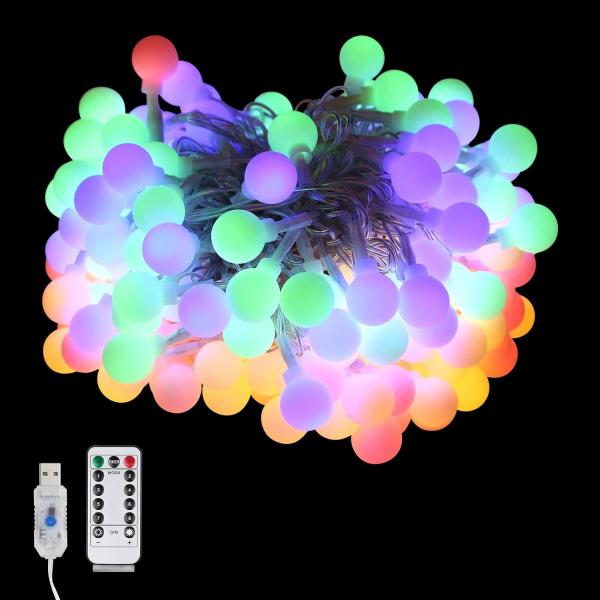 Quality Globe String Lights Indoor Outdoor 100 Led Fairy Lights 8 Modes Colorful Remote USB String Lights for Bedroom for sale