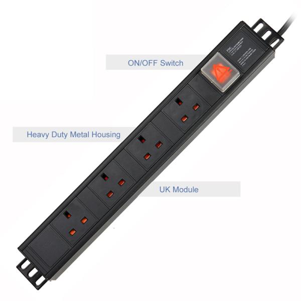 4 Way UK Type PDU Extension Socket With On/Off Switch, Surge