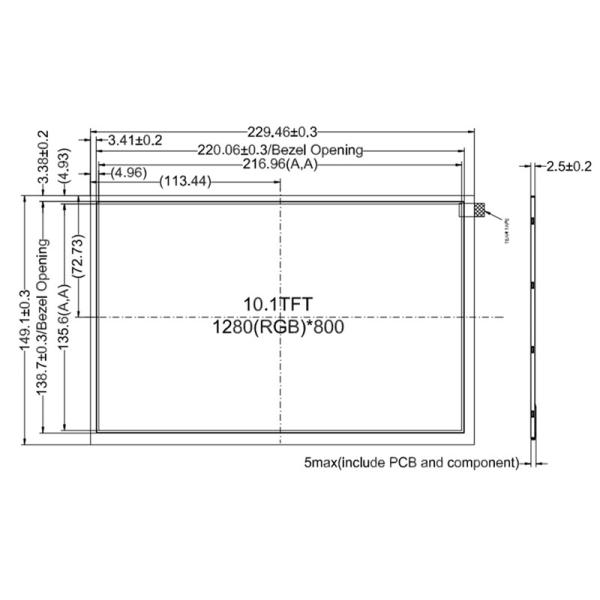 8 Bits LVDS Industrial TFT Display 10.1 Inch RGB 1280x800 Pixels 40 Pins