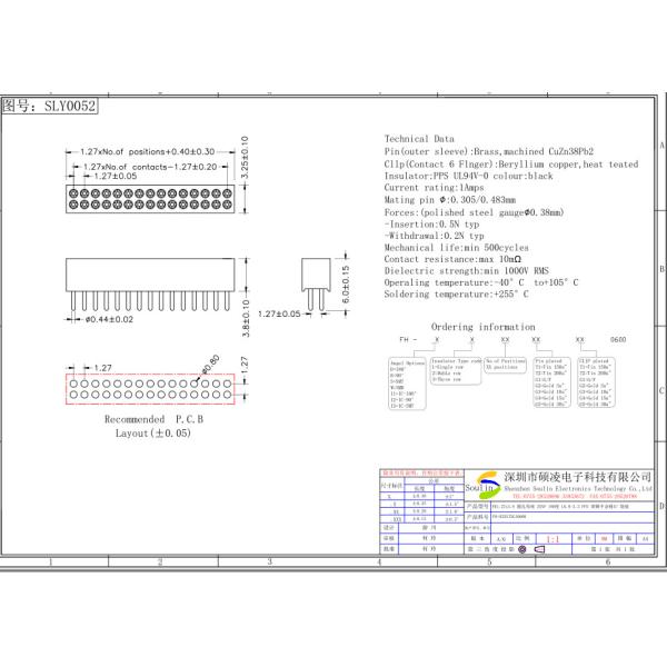 80 Pins 1.27mm Female Pin Header Connector Single Row Dual Row