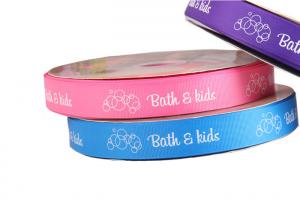 China Custom Printed Cheap Grosgrain Ribbon Wholesale with Black Stamping Foil Logo wholesale