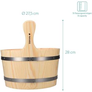 Traditional Sauna Wooden Bucket With Pocket Spa Essential Accessory For Steam