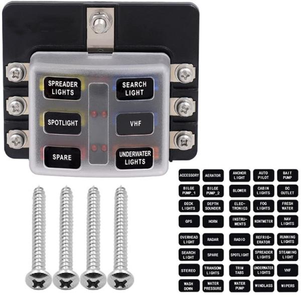 Quality 6 Way LED Indicator Blade Fuse Block M4 Screw M5 Stud Fuse Holder 6 Slots for sale
