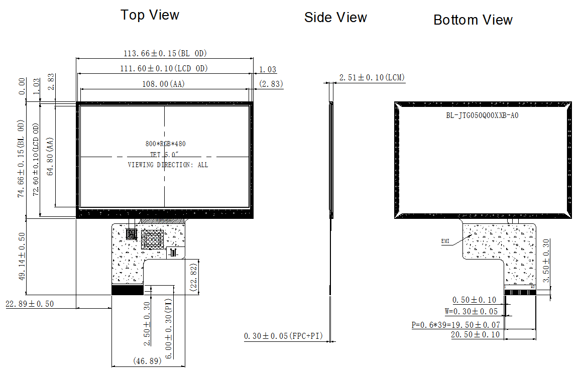 5.0 Inch IPS Wide Viewing Angle 800x480 Resolution Office Automatic TFT LCD Module