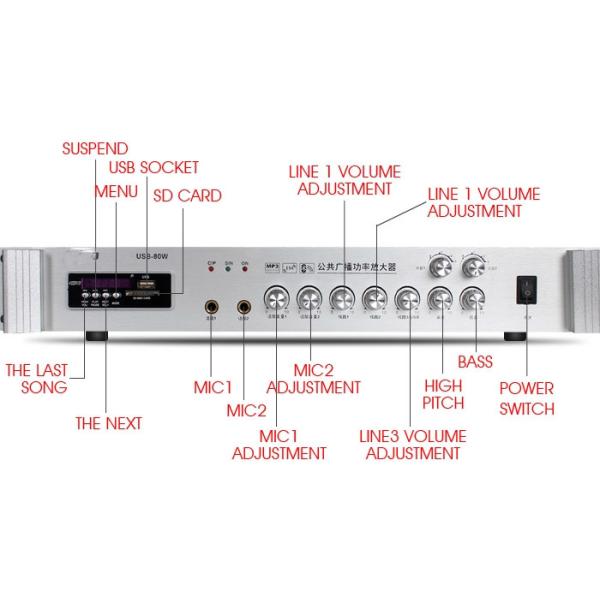 2 Zones Control PA System Amplifier Fashionable Appearance With Bluetooth