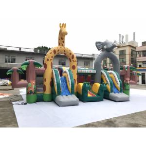 China Playground Jungle Theme Inflatable Amusement Park Jumping Castle With Slide wholesale