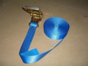 China Blue Label Self Tightening Ratchet Straps , Ratchet Straps With Safety Hooks wholesale