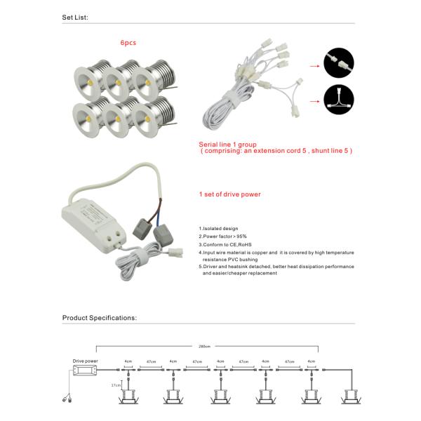 LED lamp+Driver+ Wire Kit 3W LED Spotlight Mini Dimmable LED spotlight TV Cabinet light