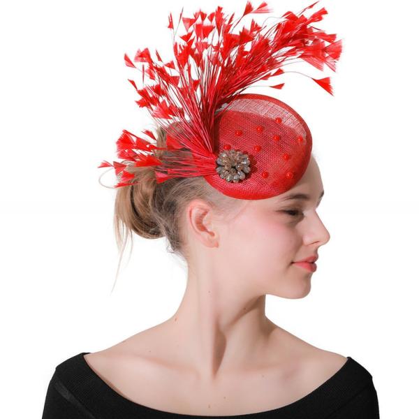 Christoration Party Decoration Sinamay Fascinator adorned with Dyed Chicken Feather