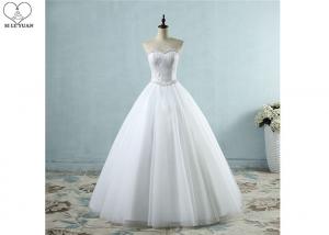 China Strapless White Ball Gown Wedding Dresses Lace Bust Waist Beading Tulle wholesale