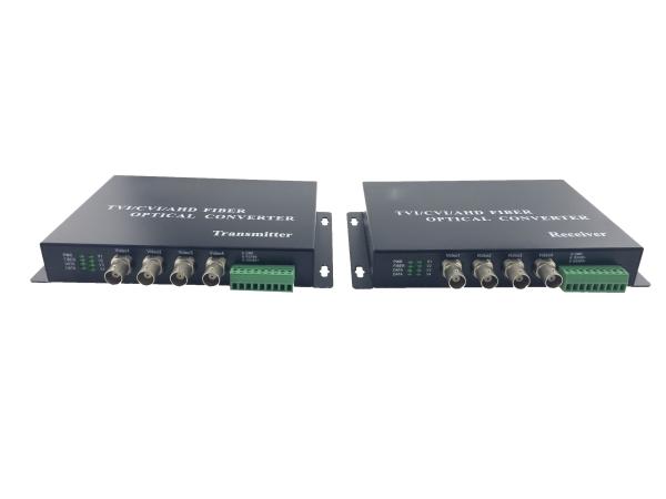 Quality AHD CVI TVI Fiber optical converter, 4-CH 1080P HD Video Optical with reverse RS485 data For CCTV PTZ Camera for sale