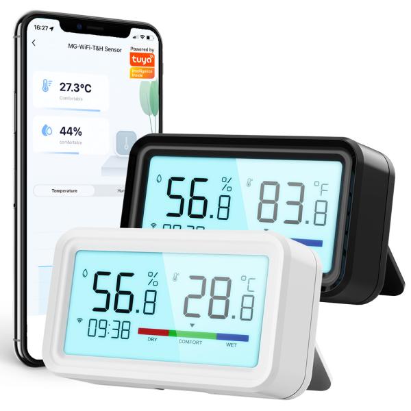 Quality Wifi Indoor Hygrometer Thermometer Sensor With Backlight Remote App Voice Alexa Google Home Digital Tuya Smart Home for sale