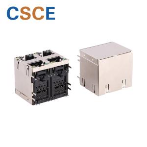 PBT Material 2 X 2 RJ45 8P8C Jack , 4 Port Shielded RJ45 Jack With EMI / Leds