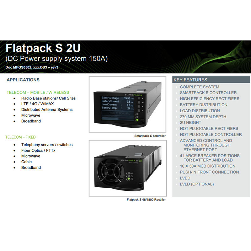2U Compact Design 150A Output Current Hot Plug Function DC Power System Telecom Power System with Smartpack S Controller