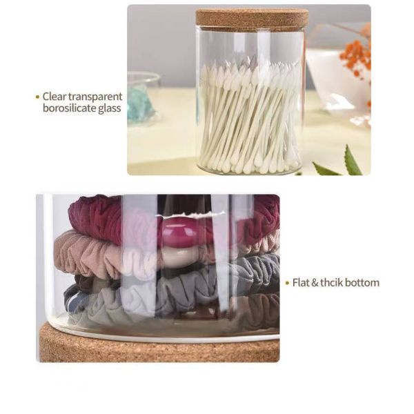 IKOO Rectangular Glass Jar with Cork Lid and Tray - High Borosilicate Glass Storage Jar for 300ml and 715ml Kitchen and Bathroom Accessories