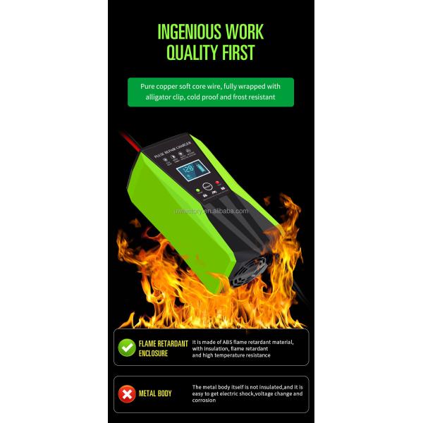 Automatic Identification 12V6V 8A 10A 12A Lead-Acid Battery Charger with Multi- and PC Fireproof Material