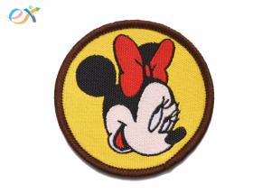 China Mickey Mouse Custom Woven Patches Polyester Background For Clothing Logo on sale