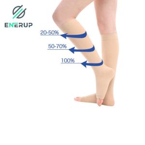 China Enerup Knee High Support Hose 20mmHg Open Toe Compression Socks For Women on sale