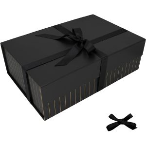 China Long Ribbon Magnetic Gift Box Cardboard Matte Black on sale