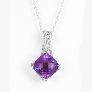 China Rhodium Sterling Silver Gemstone Pendants 10mm Square Stone Necklace on sale