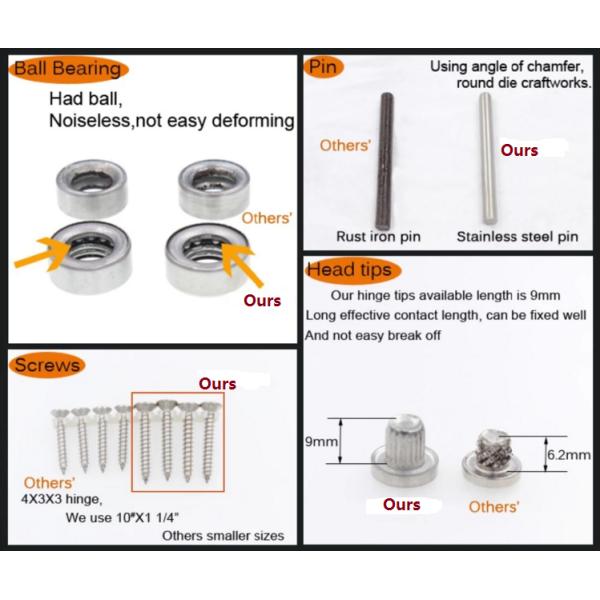 270° Take Down Square Door Hinges Stainless Steel With Round Corner