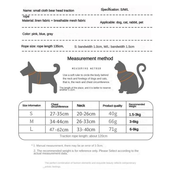 Adjustable Vest Multiple Colors Cat Walking Harness Cat Dog Leash Small Bear Chest Strap for small pets