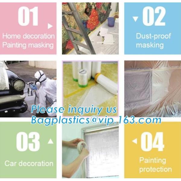 Pre-tapd paint masking film HDPE,Car paint repair masking film with tape, Hot sell masking film with adhesive tape, PAC