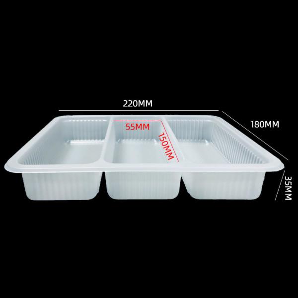3-Cell PP Plastic Food Tray for Chicken Wraps Microwaveable Freezer Safe