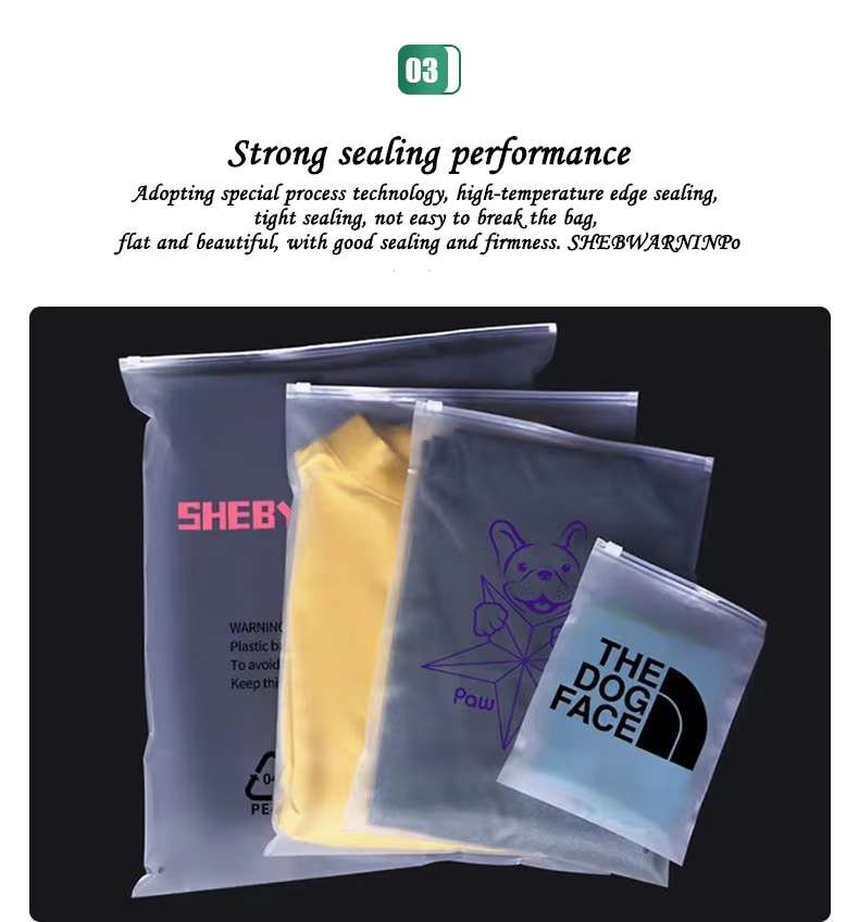 Customized logo zipper design LDPE polyethylene plastic bag matte frosted transparent clothing, shoes and socks intaglio printed zipper seal