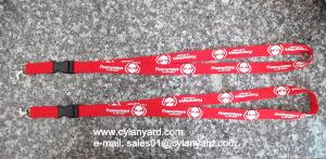 China Red lanyard with release buckle, custom printed neck ribbon with plastic buckle, wholesale
