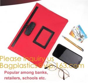 China Leatherette Money Security Deposit Bag With Framed ID Window,Custom zipper file folder bag PU leather pouches deposit ba wholesale