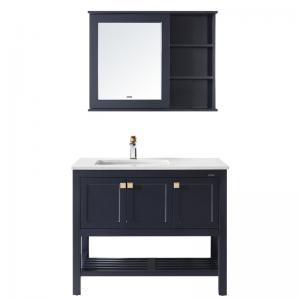 China Solid Wood Mirror Wash Basin Cabinet Matt Black Color For Bathroom wholesale