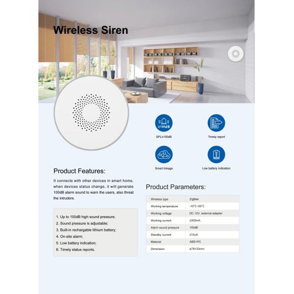 Zigbee Tuya Wireless Siren Alarm Detector Sensor Sound Light Alarm App Remote Control Work With Smart Life