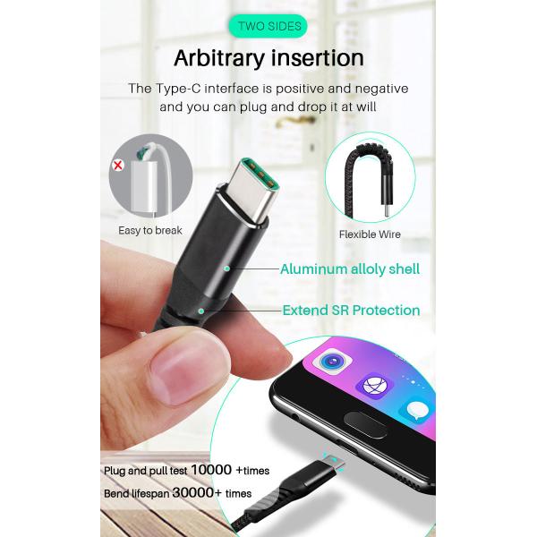 480Mbps Long USB C To USB C Cable 3m Type C Quick Charge 3.0 Cable