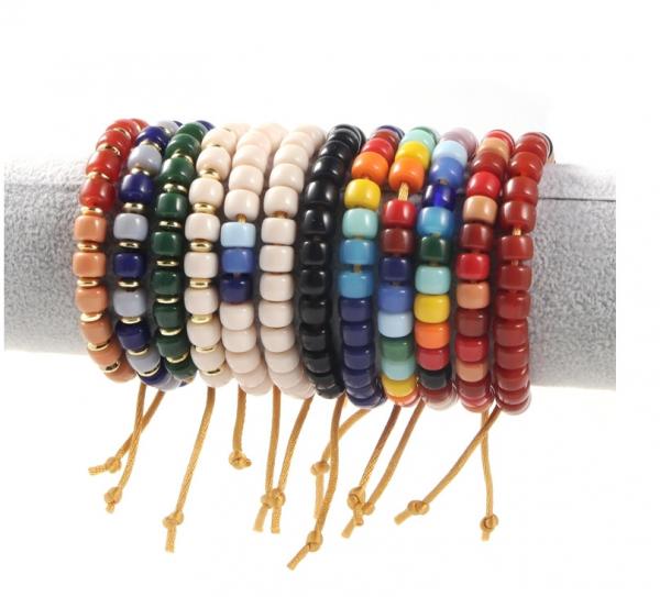 Lurex Stone Beads Bracelet Adjustable Rope Gold Cord Braided