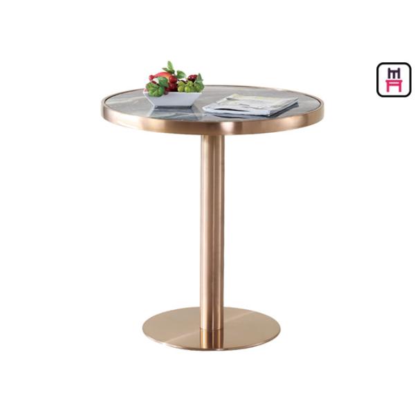 Quality Coffee House / Home Classical Bar Height Pub Table With Gold Stainless Steel Base for sale